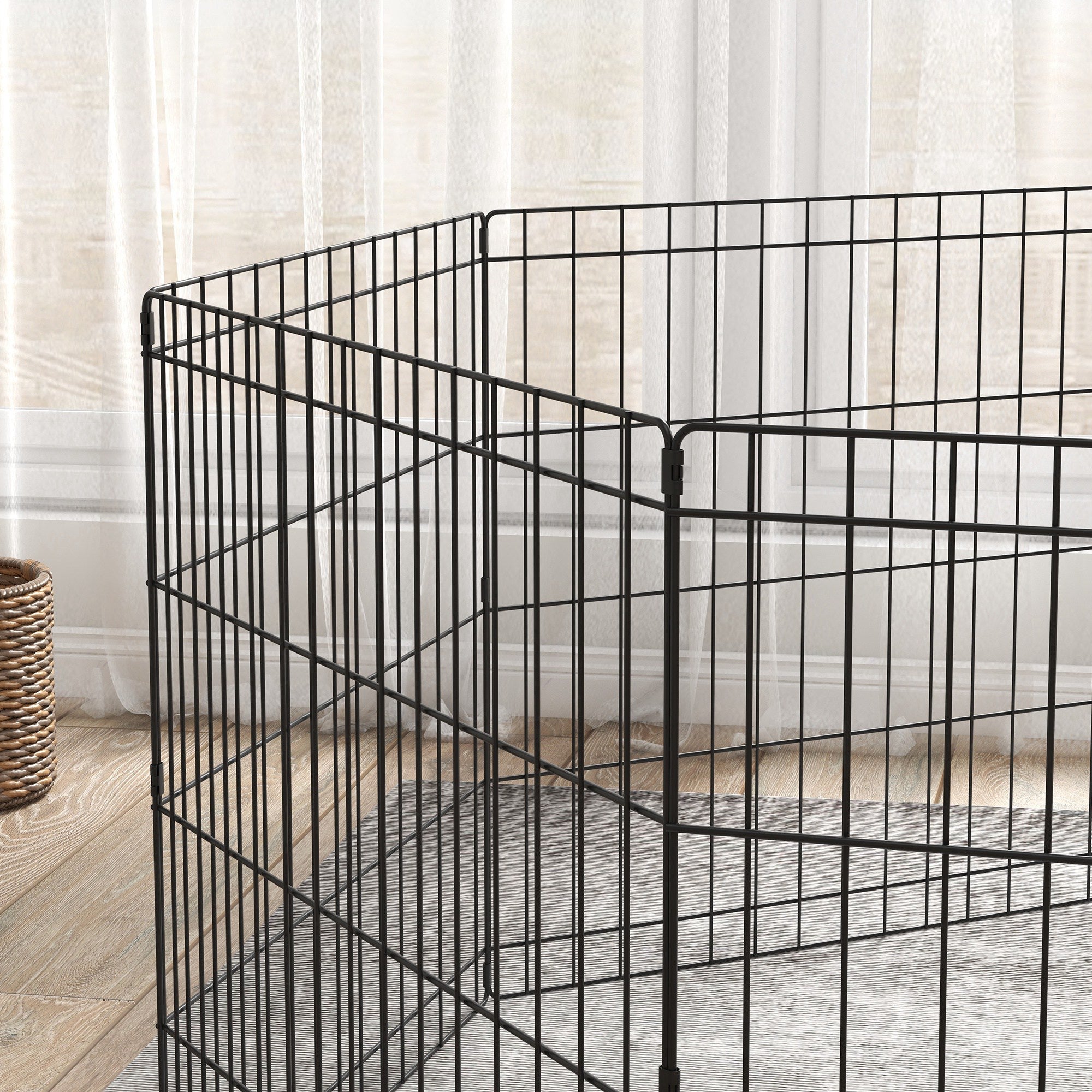 Dog Playpen 8-Panel Metal Folding Cage for Pets with Door and Double Lock for Garden Patio Outdoor Black