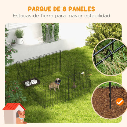 Dog Playpen 8-Panel Metal Folding Cage for Pets with Door and Double Lock for Garden Patio Outdoor Black