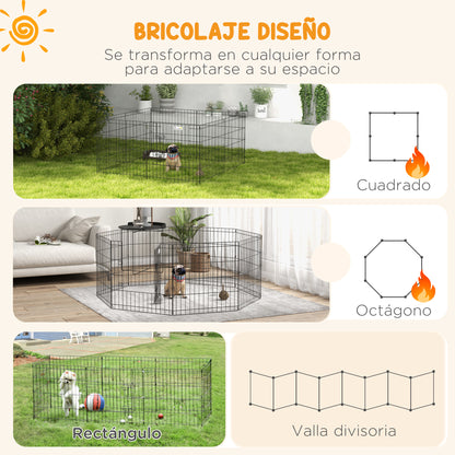 Dog Playpen 8-Panel Metal Folding Cage for Pets with Door and Double Lock for Garden Patio Outdoor Black