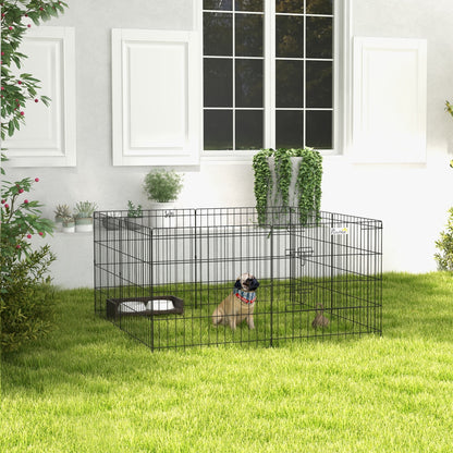 Dog Playpen 8-Panel Metal Folding Cage for Pets with Door and Double Lock for Garden Patio Outdoor Black