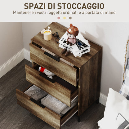 3-Drawer Chest with Black Handles, Anti-Tipping, Chipboard and Metal, 62x35x82 cm, Dark Brown