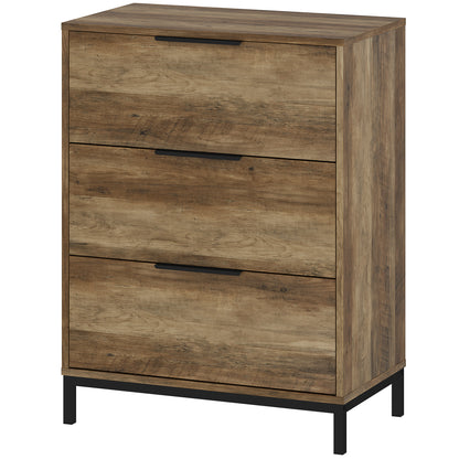 3-Drawer Chest with Black Handles, Anti-Tipping, Chipboard and Metal, 62x35x82 cm, Dark Brown