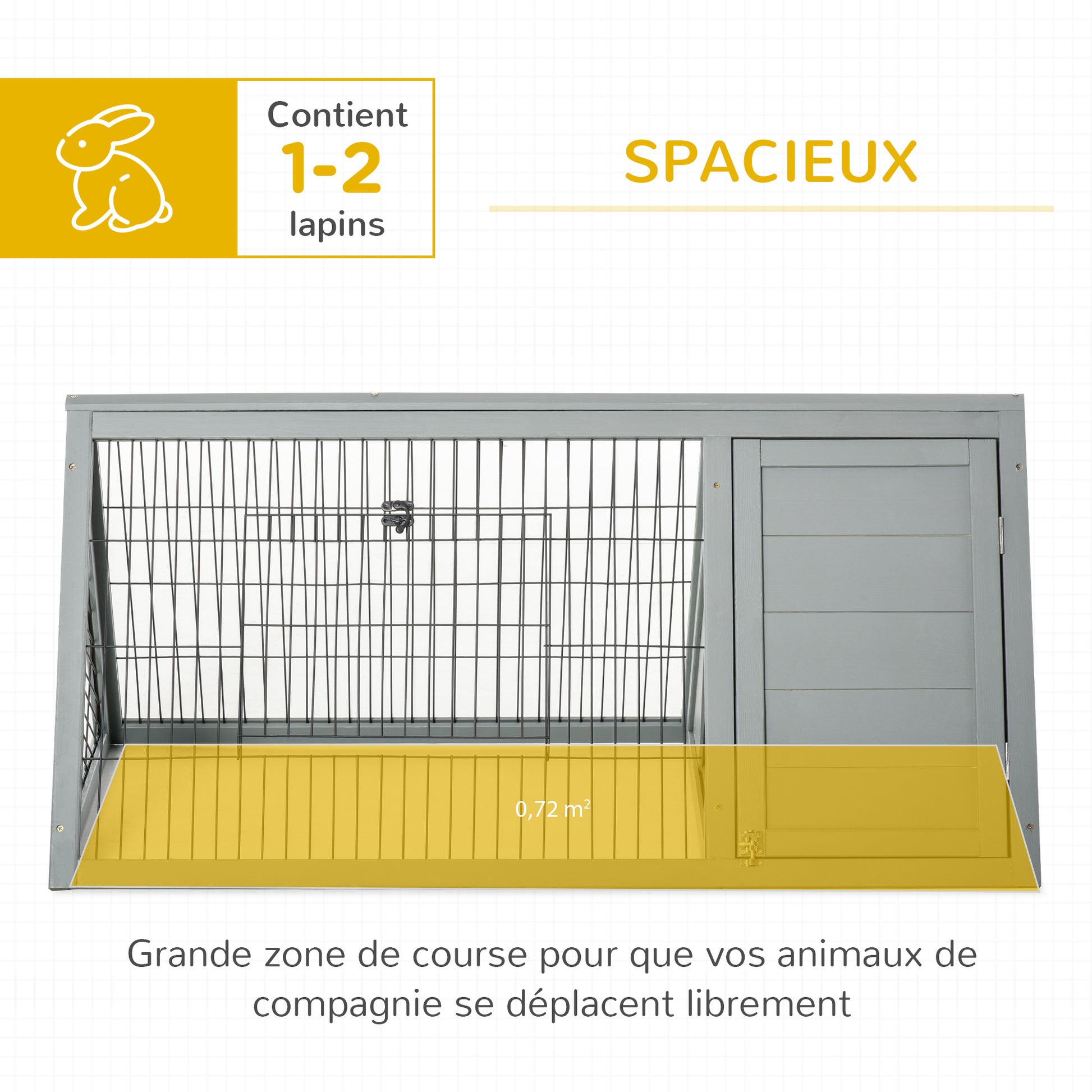 Triangular ground rabbit hutch with outdoor enclosure double door hutch suitable for rabbits, chickens, tortoises dimensions 116L x 62.2W x 52.5H cm solid pine wood in gray