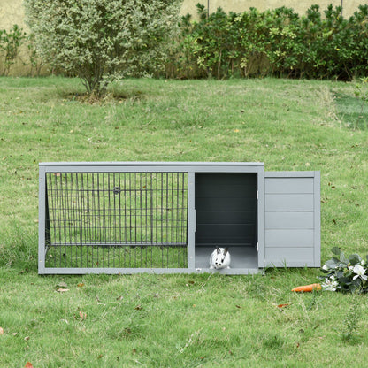 Triangular ground rabbit hutch with outdoor enclosure double door hutch suitable for rabbits, chickens, tortoises dimensions 116L x 62.2W x 52.5H cm solid pine wood in gray