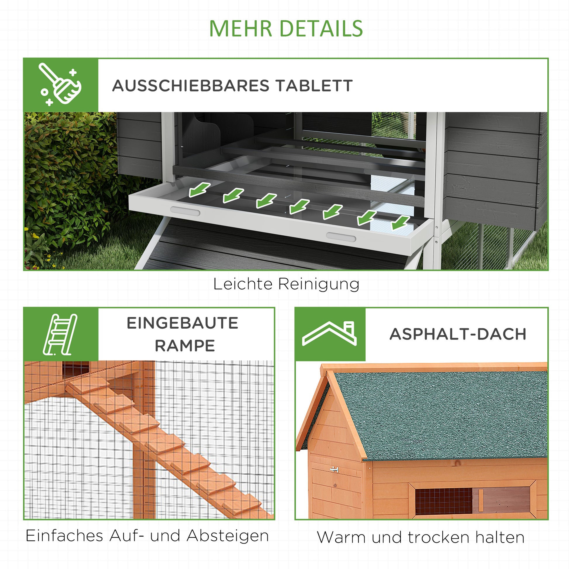 Chicken Coop 2 Levels Chicken House with Nesting Box, Outdoor Run Poultry Coop Enclosure for 8-10 Chickens Winterproof Hutch with Tray, Chicken Pen, Pine Wood 347 x 160 x 150 cm Gray