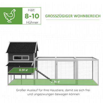 Chicken Coop 2 Levels Chicken House with Nesting Box, Outdoor Run Poultry Coop Enclosure for 8-10 Chickens Winterproof Hutch with Tray, Chicken Pen, Pine Wood 347 x 160 x 150 cm Gray