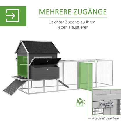 Chicken Coop 2 Levels Chicken House with Nesting Box, Outdoor Run Poultry Coop Enclosure for 8-10 Chickens Winterproof Hutch with Tray, Chicken Pen, Pine Wood 347 x 160 x 150 cm Gray
