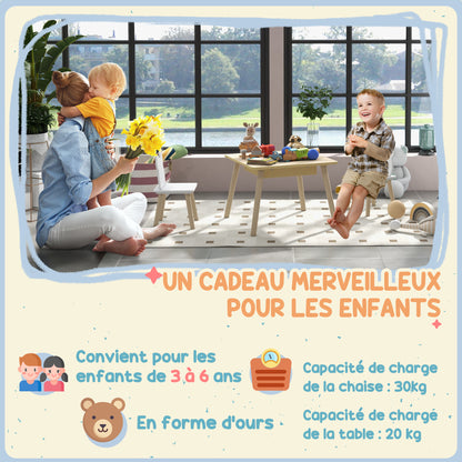 3-Piece Kids Table and 2 Chair Set with Reversible Top, Storage Space, Natural Wood