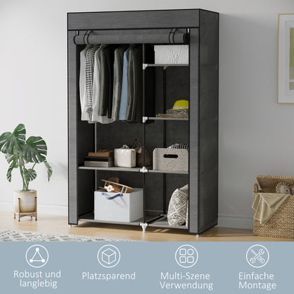 Fabric Wardrobe with 6 Shelves, Clothes Rail, Zipper Wardrobe for Dressing Room Bedroom, 103 x 43 x 162.5 cm, Dark Gray