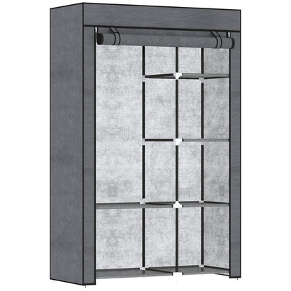 Fabric Wardrobe with 6 Shelves, Clothes Rail, Zipper Wardrobe for Dressing Room Bedroom, 103 x 43 x 162.5 cm, Dark Gray