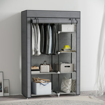 Fabric Wardrobe with 6 Shelves, Clothes Rail, Zipper Wardrobe for Dressing Room Bedroom, 103 x 43 x 162.5 cm, Dark Gray