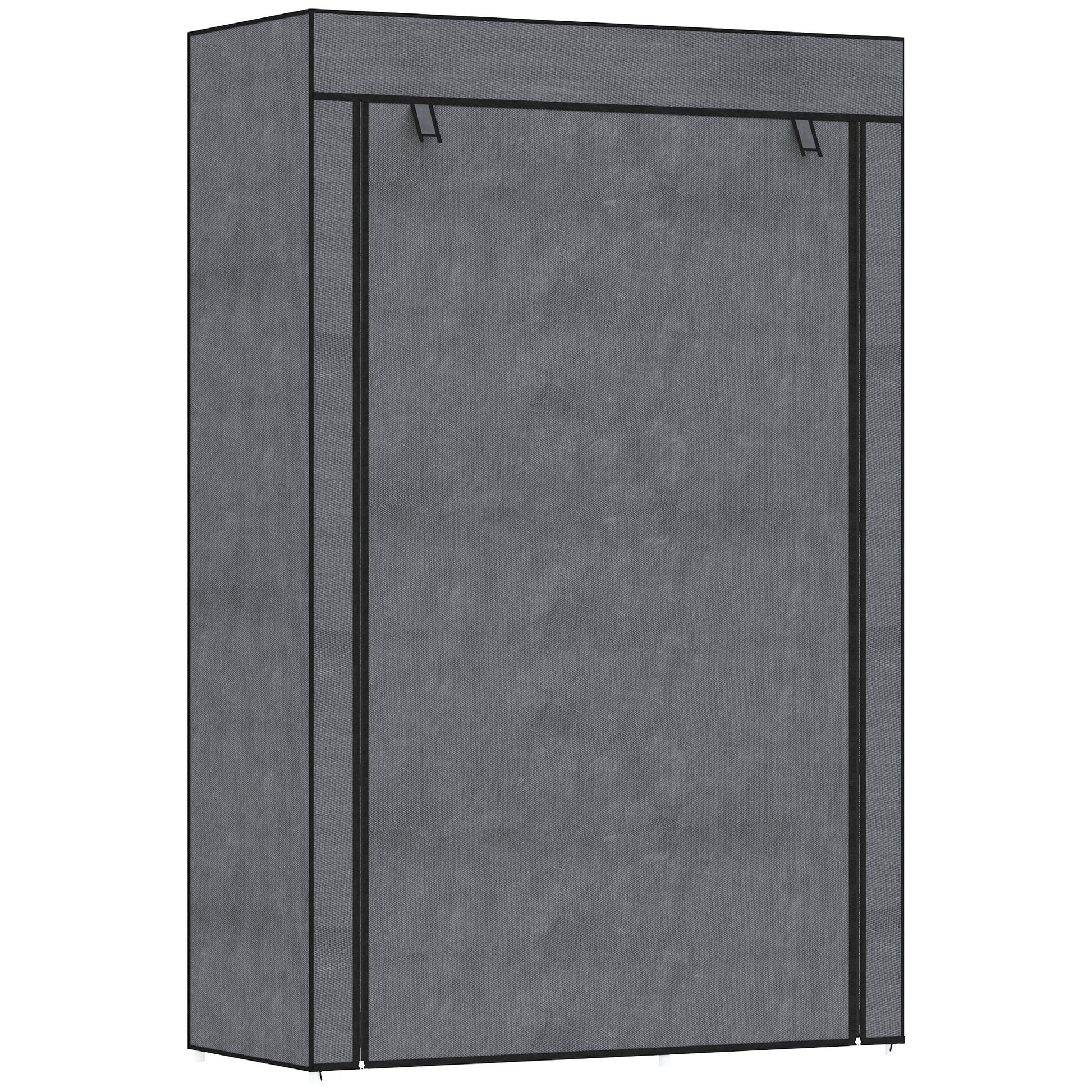 Fabric Wardrobe with 6 Shelves, Clothes Rail, Zipper Wardrobe for Dressing Room Bedroom, 103 x 43 x 162.5 cm, Dark Gray