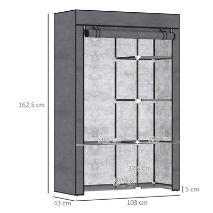 Fabric Wardrobe with 6 Shelves, Clothes Rail, Zipper Wardrobe for Dressing Room Bedroom, 103 x 43 x 162.5 cm, Dark Gray