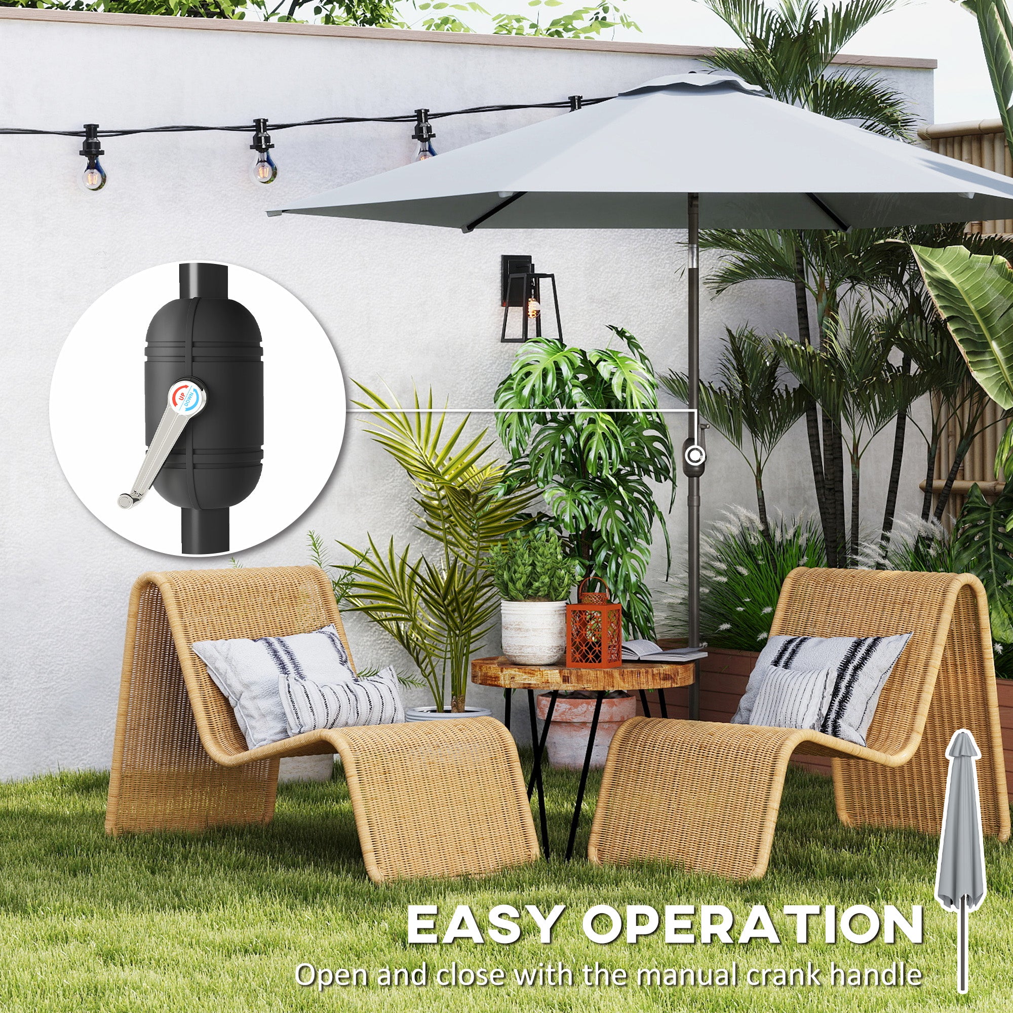 9.7 ft (295 cm) Tilting Patio Umbrella with Crank and Cover — Wind-Resistant, Vented Market Umbrella for Garden, Balcony, Terrace, Gray