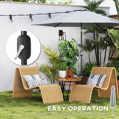 9.7 ft (295 cm) Tilting Patio Umbrella with Crank and Cover — Wind-Resistant, Vented Market Umbrella for Garden, Balcony, Terrace, Gray