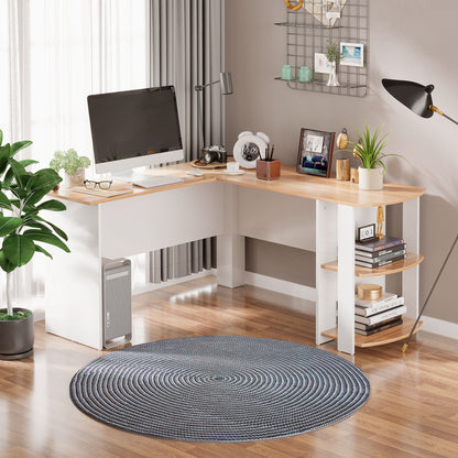 PC Computer Desk with Shelves for Office Home L-Shaped Corner 136x130x72cm Wood