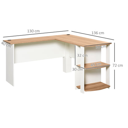 PC Computer Desk with Shelves for Office Home L-Shaped Corner 136x130x72cm Wood
