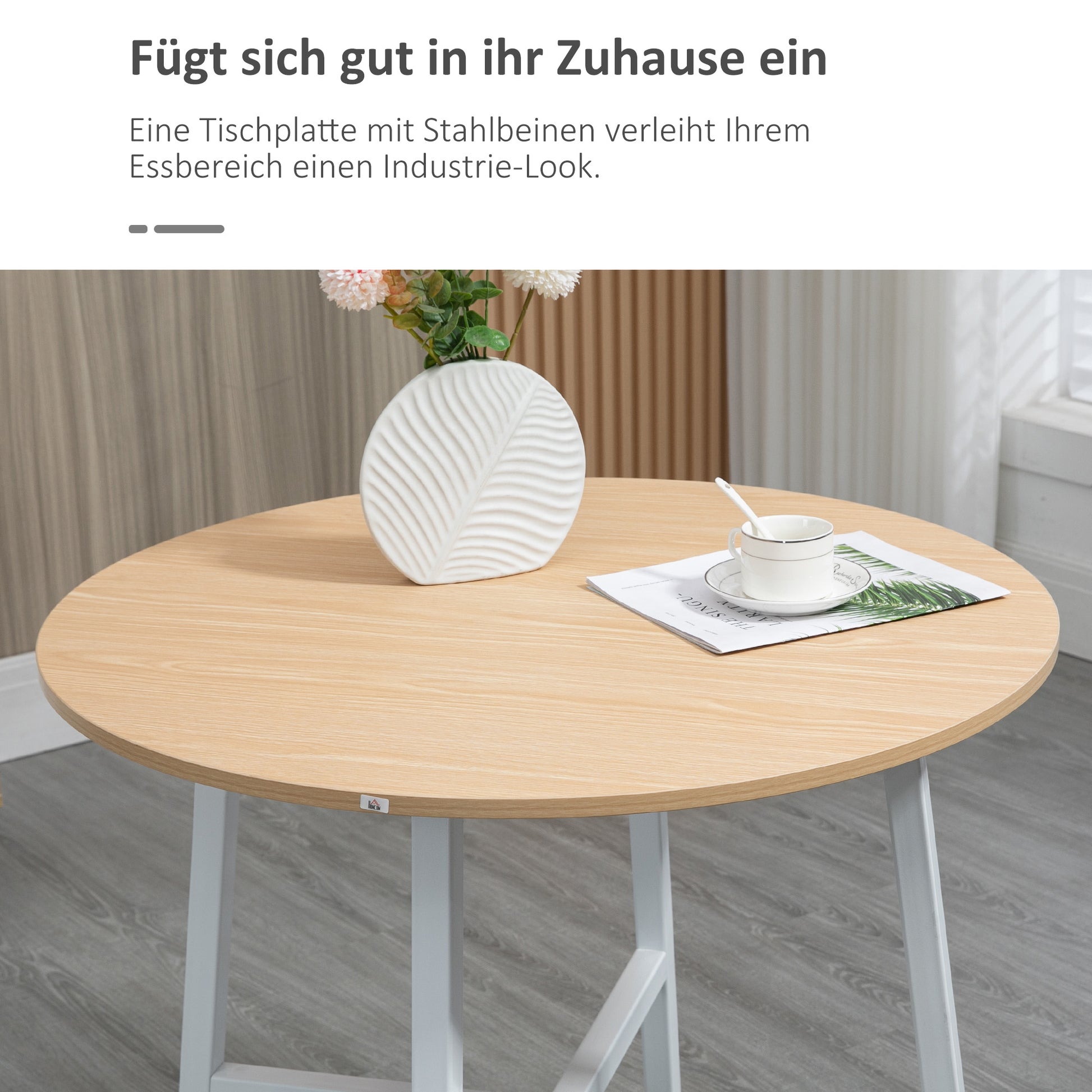 Dining Table Kitchen Table for 4 Persons, Living Room Table in Modern Design for Dining Room, Kitchen, Steel, Natural Wood, 80 x 80 x 76 cm
