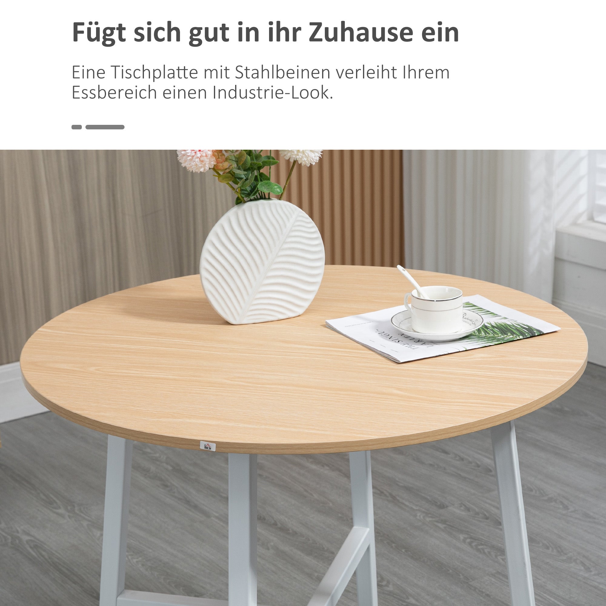 Dining Table Kitchen Table for 4 Persons, Living Room Table in Modern Design for Dining Room, Kitchen, Steel, Natural Wood, 80 x 80 x 76 cm