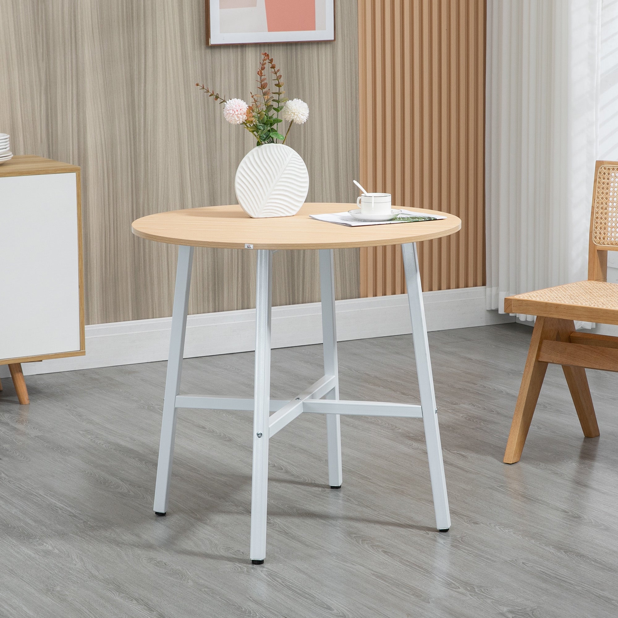 Dining Table Kitchen Table for 4 Persons, Living Room Table in Modern Design for Dining Room, Kitchen, Steel, Natural Wood, 80 x 80 x 76 cm