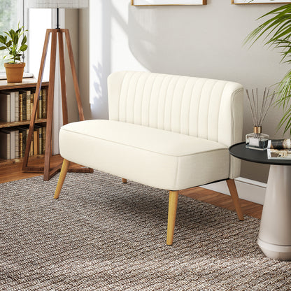 2-Seater Loveseat Sofa, Small Linen-Effect Upholstered Couch for Living Room, Bedroom, Small Spaces — Cream (117 x 56.5 x 77 cm / 46.1" x 22.2" x 30.3")