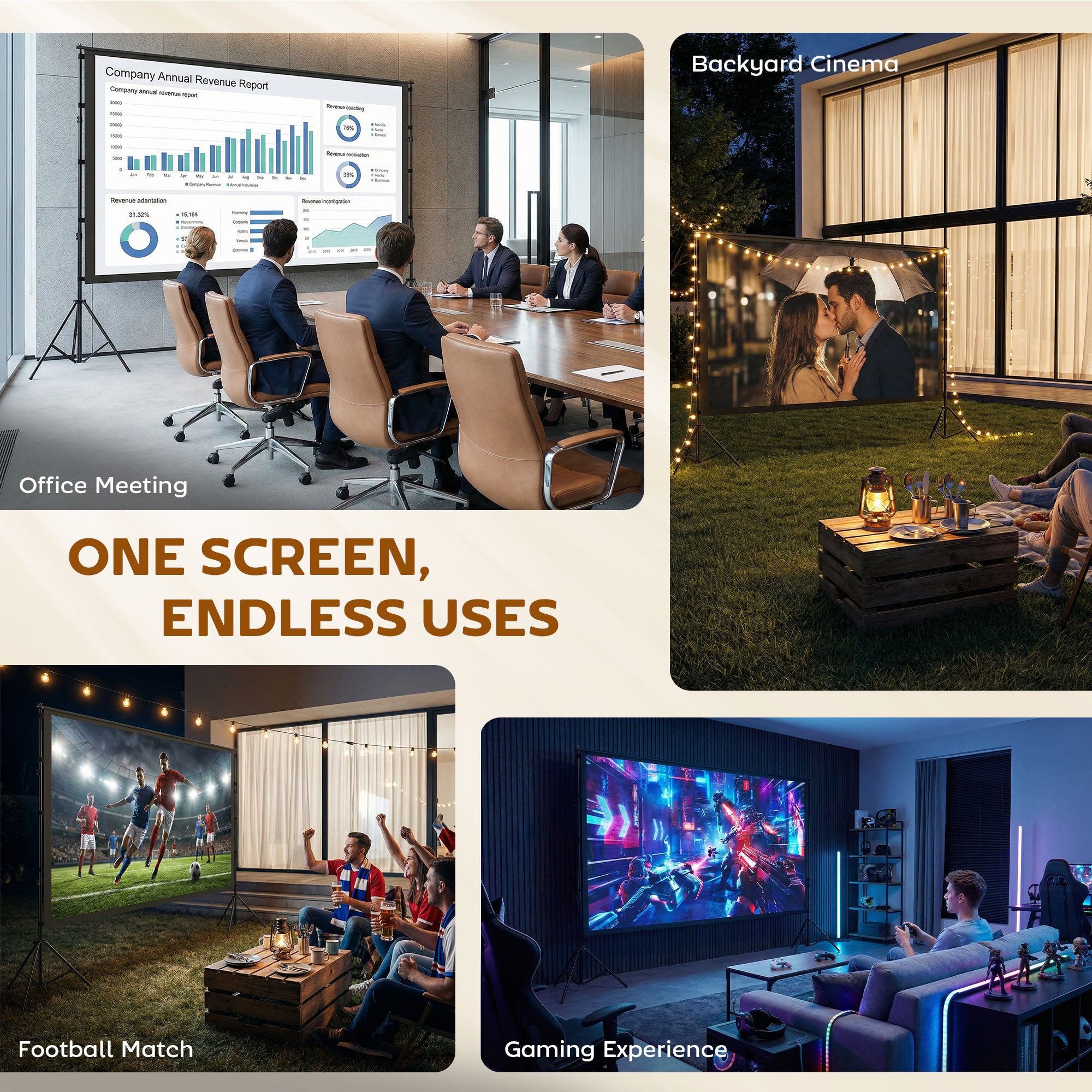 120-inch 16:9 Portable Projection Screen with Dual Tripods, 4K/8K Compatible — 309 x 62 x 217 cm (121.7 x 24.4 x 85.4 in), Double-sided Fabric, 160° Viewing Angle — Home Theater, Office, Travel