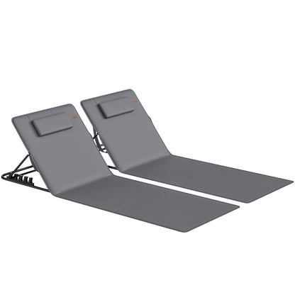 2-Pack Folding Beach Loungers with Adjustable Backrest, Pillow & Carry Bag – Dark Gray
