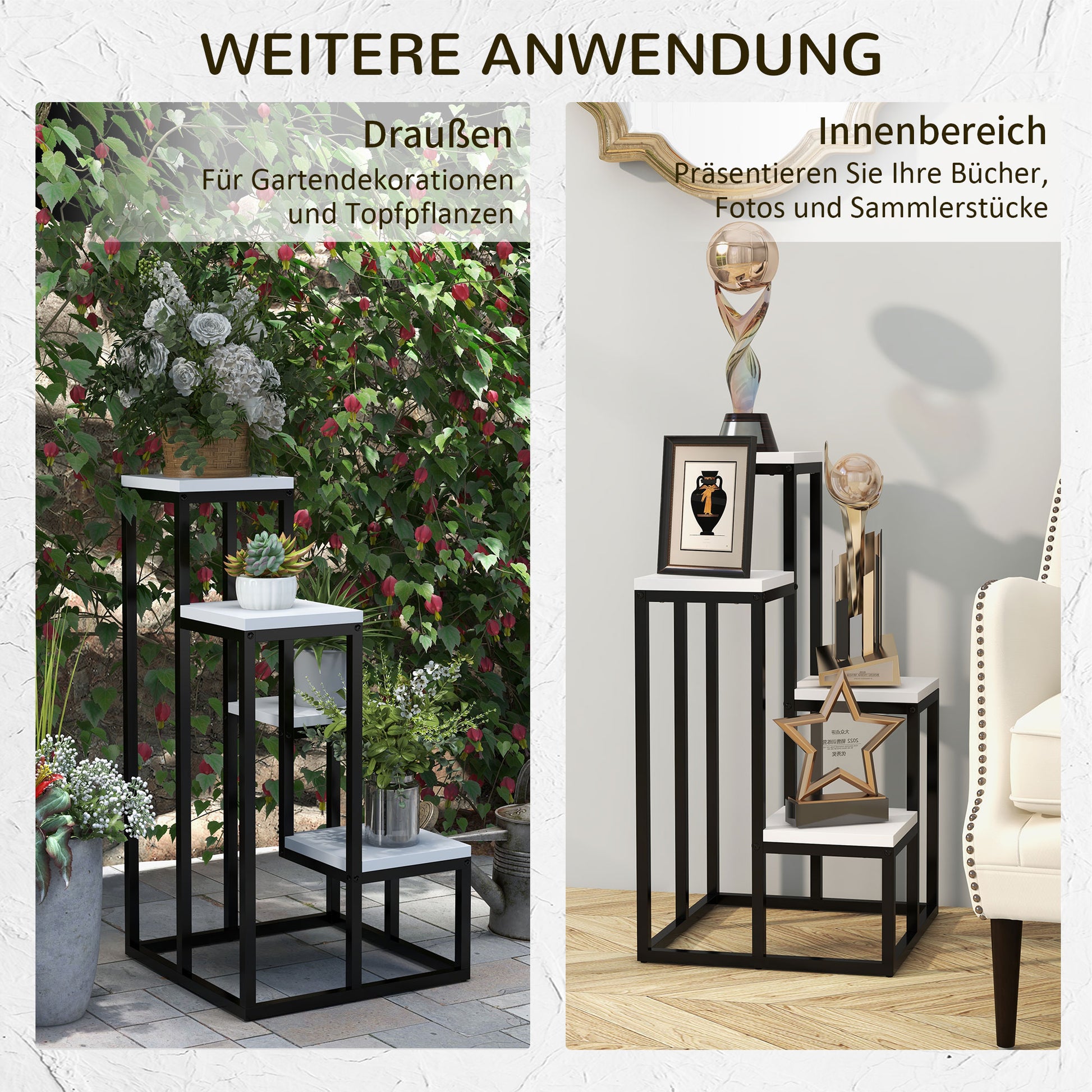 Plant Stand Steel, Flower Rack, Plant Shelf Flower Stairs with 4 Levels, Flower Stand, Plant Stand for Garden, Balcony, White, 34 x 34 x 70 cm