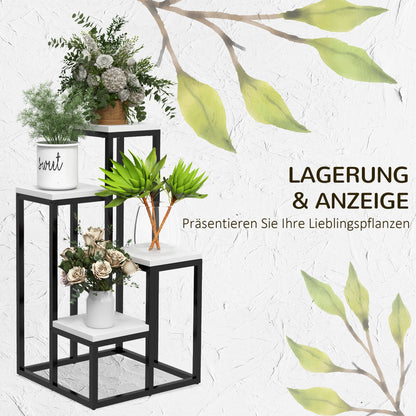 Plant Stand Steel, Flower Rack, Plant Shelf Flower Stairs with 4 Levels, Flower Stand, Plant Stand for Garden, Balcony, White, 34 x 34 x 70 cm