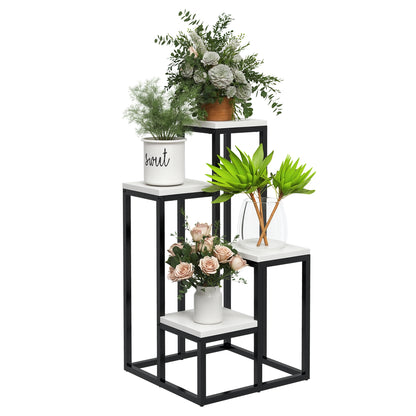 Plant Stand Steel, Flower Rack, Plant Shelf Flower Stairs with 4 Levels, Flower Stand, Plant Stand for Garden, Balcony, White, 34 x 34 x 70 cm