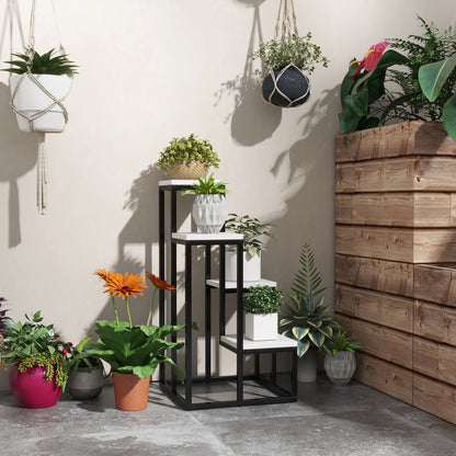 Plant Stand Steel, Flower Rack, Plant Shelf Flower Stairs with 4 Levels, Flower Stand, Plant Stand for Garden, Balcony, White, 34 x 34 x 70 cm