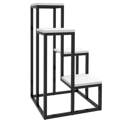 Plant Stand Steel, Flower Rack, Plant Shelf Flower Stairs with 4 Levels, Flower Stand, Plant Stand for Garden, Balcony, White, 34 x 34 x 70 cm