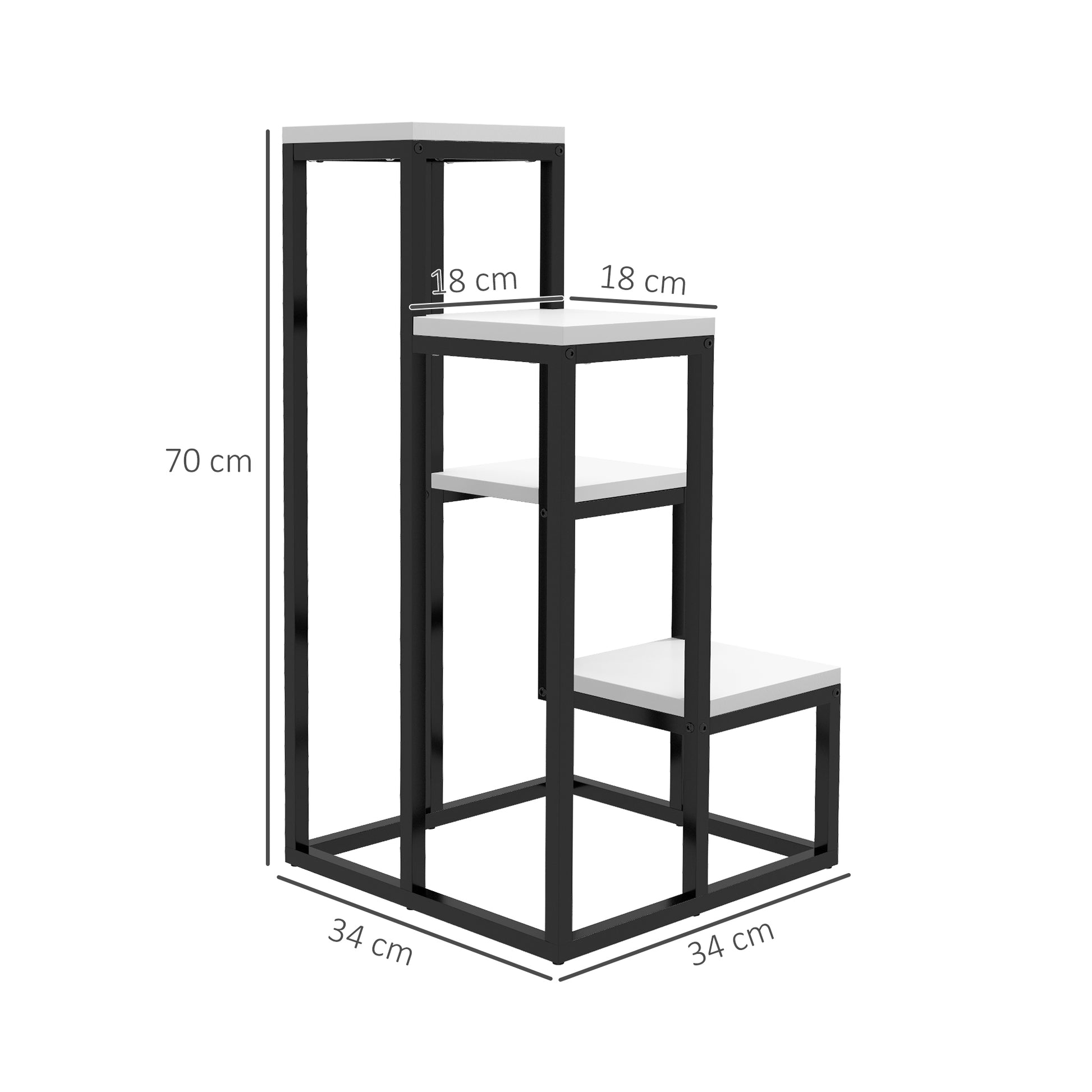 Plant Stand Steel, Flower Rack, Plant Shelf Flower Stairs with 4 Levels, Flower Stand, Plant Stand for Garden, Balcony, White, 34 x 34 x 70 cm