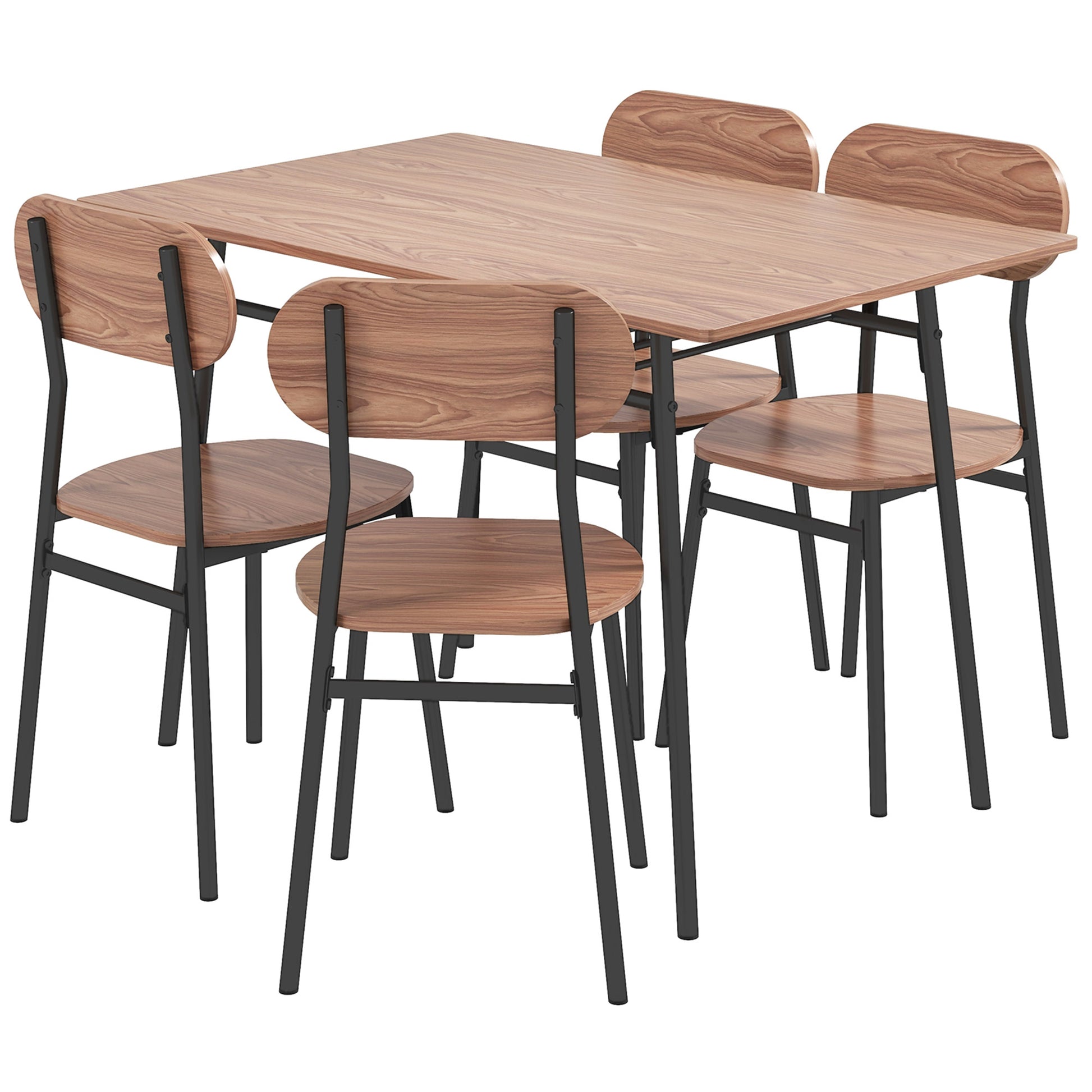 Dining Set Dining Table with 4 Chairs, Storage Shelf, Space-Saving Dining Group in Country Style Seating for Dining Room, Kitchen Teak