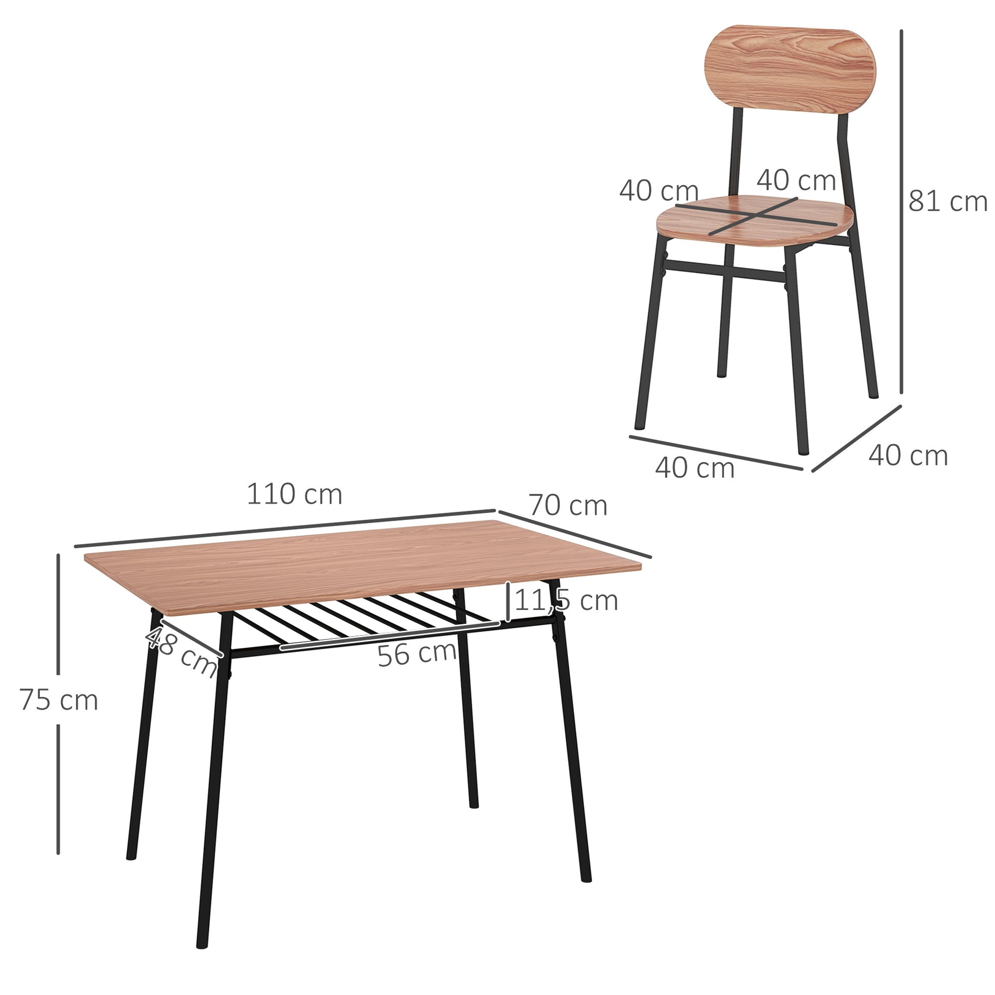 Dining Set Dining Table with 4 Chairs, Storage Shelf, Space-Saving Dining Group in Country Style Seating for Dining Room, Kitchen Teak