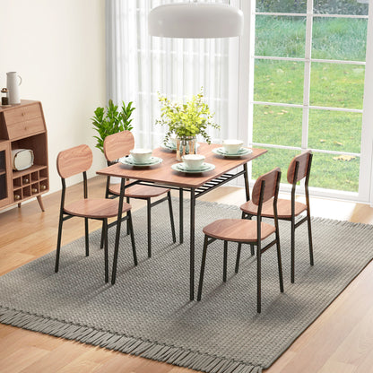 Dining Set Dining Table with 4 Chairs, Storage Shelf, Space-Saving Dining Group in Country Style Seating for Dining Room, Kitchen Teak