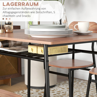 Dining Set Dining Table with 4 Chairs, Storage Shelf, Space-Saving Dining Group in Country Style Seating for Dining Room, Kitchen Teak