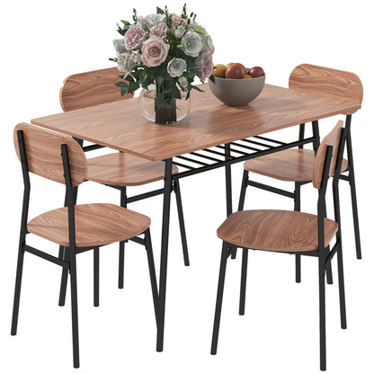 Dining Set Dining Table with 4 Chairs, Storage Shelf, Space-Saving Dining Group in Country Style Seating for Dining Room, Kitchen Teak