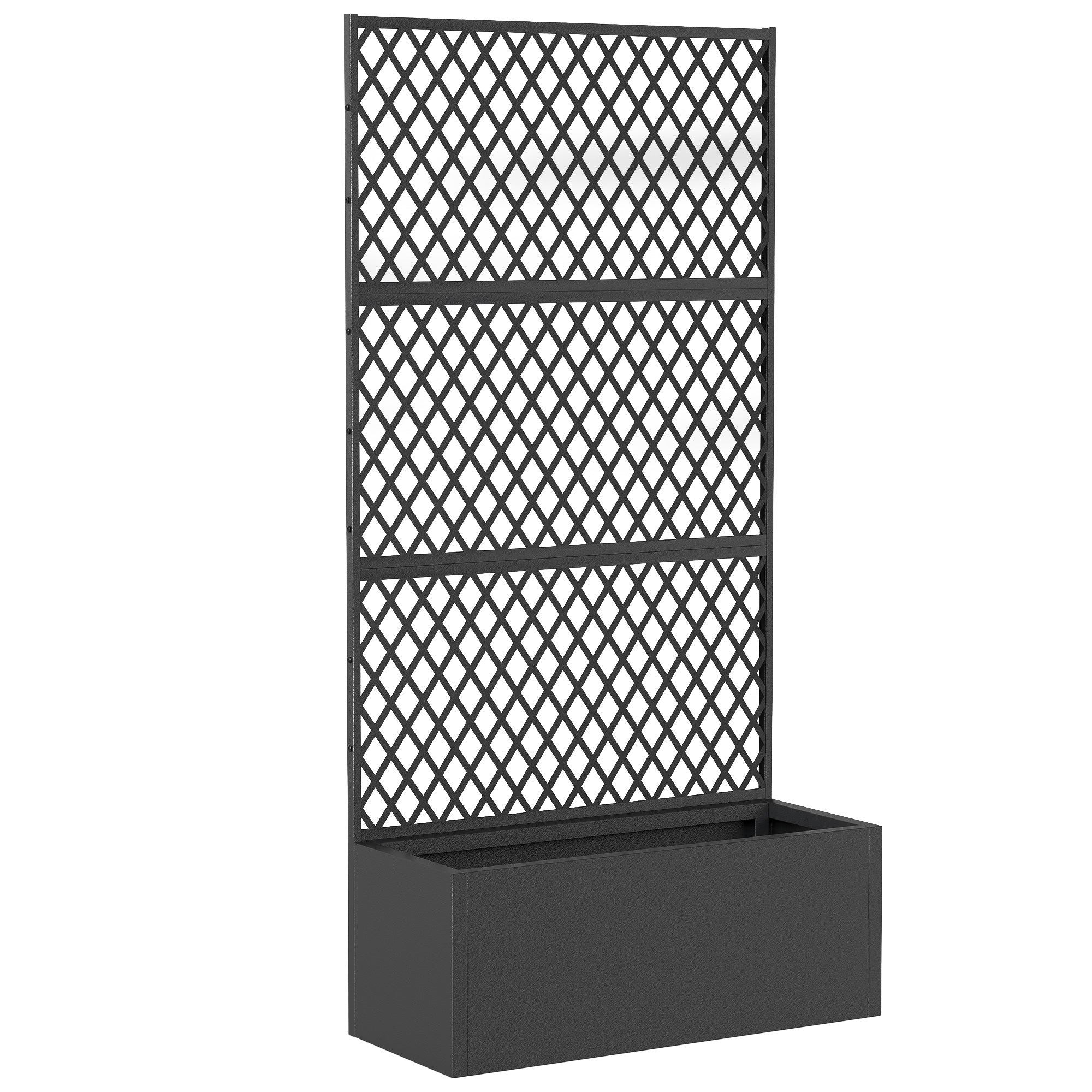Metal Planter Box with Trellis, 35.4 x 14.8 x 70.9 in — Black