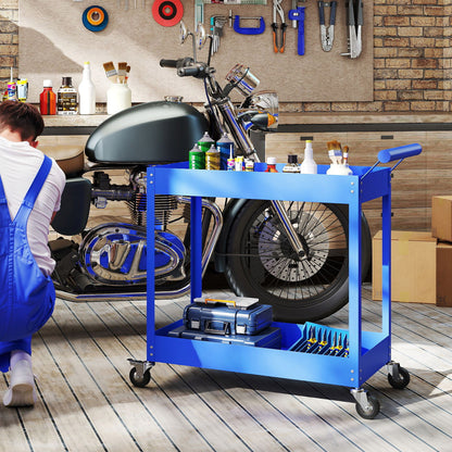 2-Tier Workshop Trolley Tool Cart with Side Handle & Locking Wheels — 330 lb Capacity, 33.3 x 15.0 x 33.1 in, Blue