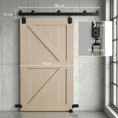72 in Sliding Door Hardware Kit, Carbon Steel Track with UV Protection for Single Doors, Black