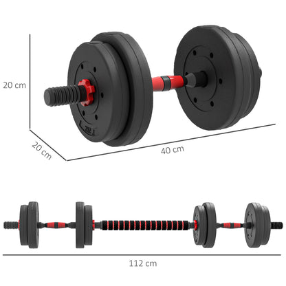 Short Dumbbell Set Total 15 Kg 2 in 1 Adjustable Weight - Bars Included - Muscle Training & Weightlifting - HDPE Black Red