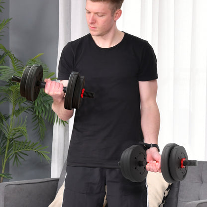 Short Dumbbell Set Total 15 Kg 2 in 1 Adjustable Weight - Bars Included - Muscle Training & Weightlifting - HDPE Black Red