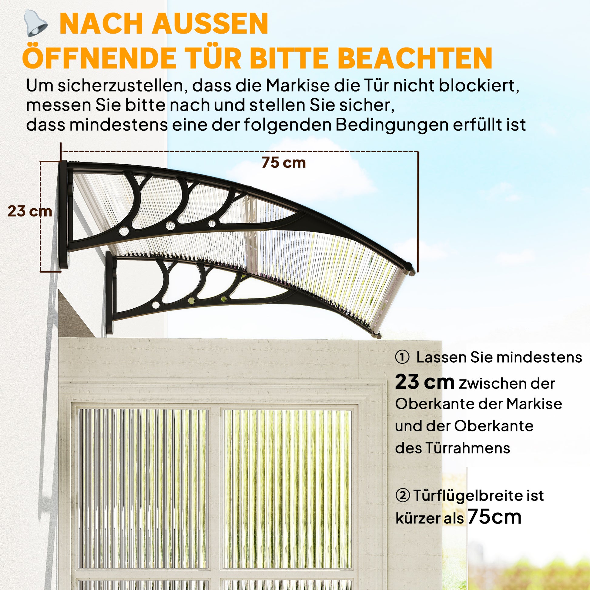 Door Canopy Front Door Canopy 100 x 75 cm Lean-to Canopy Polycarbonate Transparent