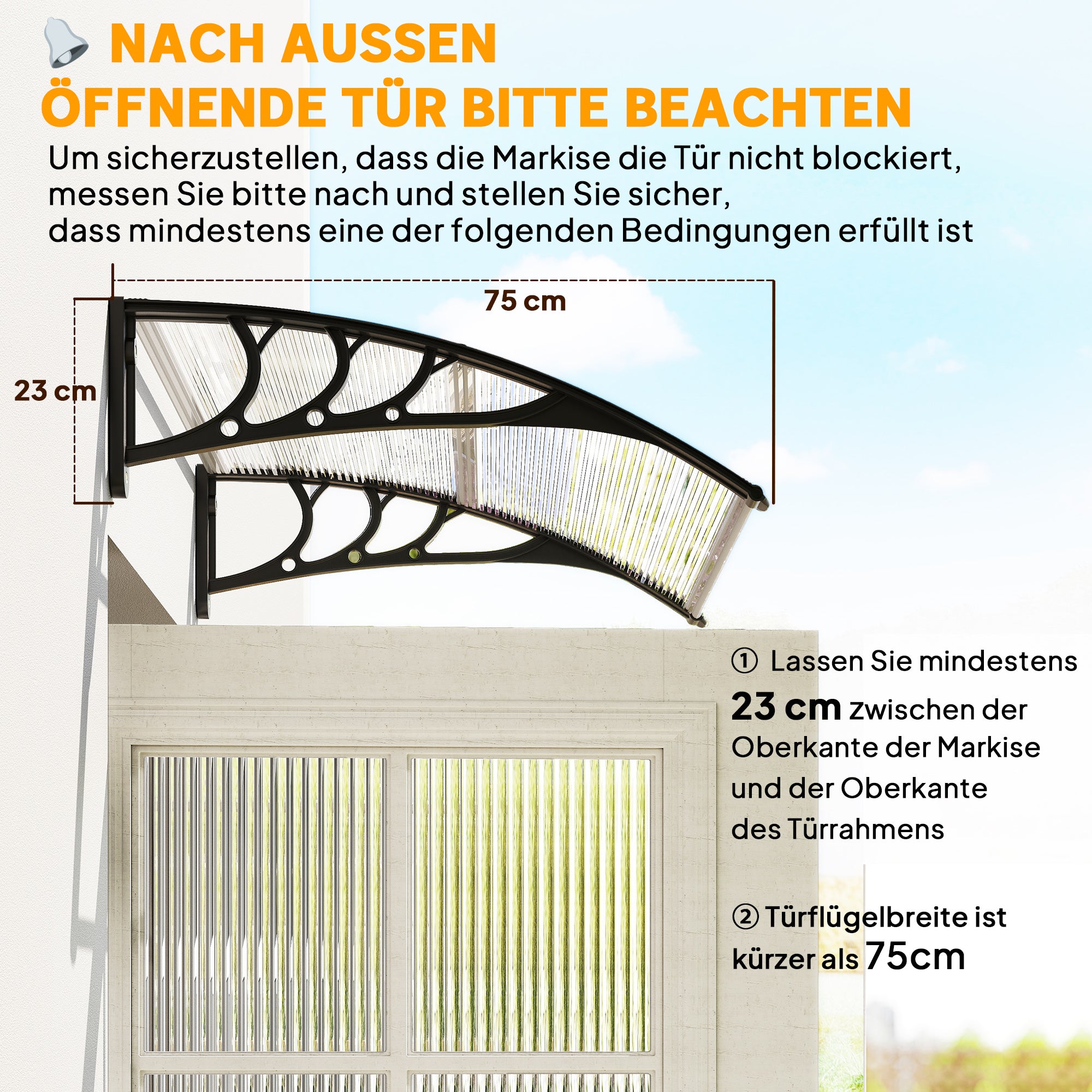 Door Canopy Front Door Canopy 100 x 75 cm Lean-to Canopy Polycarbonate Transparent