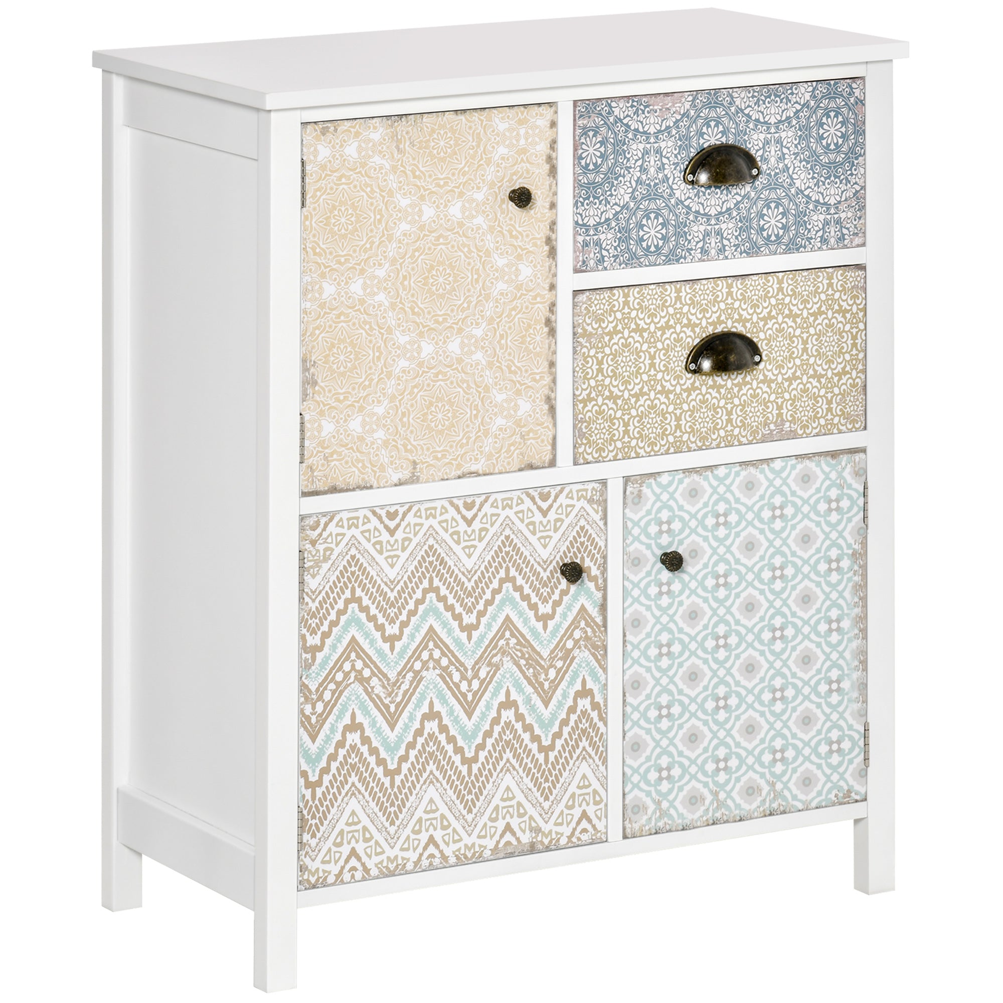 Bedroom Dresser with 2 Drawers and 3 Patterned Front Compartment with Vintage Handles Dresser for Living Room Office 68x34x80 cm Multicolor