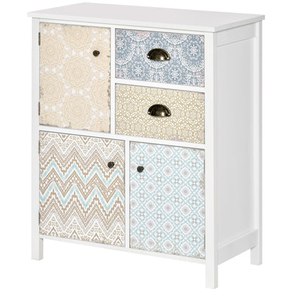Bedroom Dresser with 2 Drawers and 3 Patterned Front Compartment with Vintage Handles Dresser for Living Room Office 68x34x80 cm Multicolor