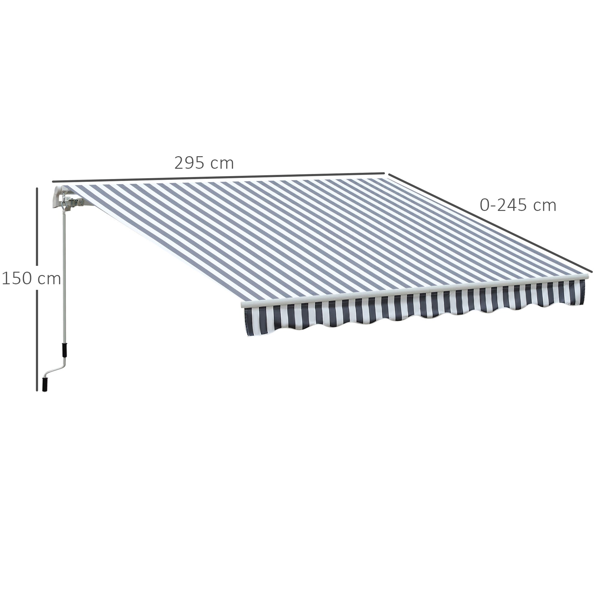 Awning Retractable Sunshade Hand Crank Balcony Aluminum Grey White 2.95 x 2.45 m