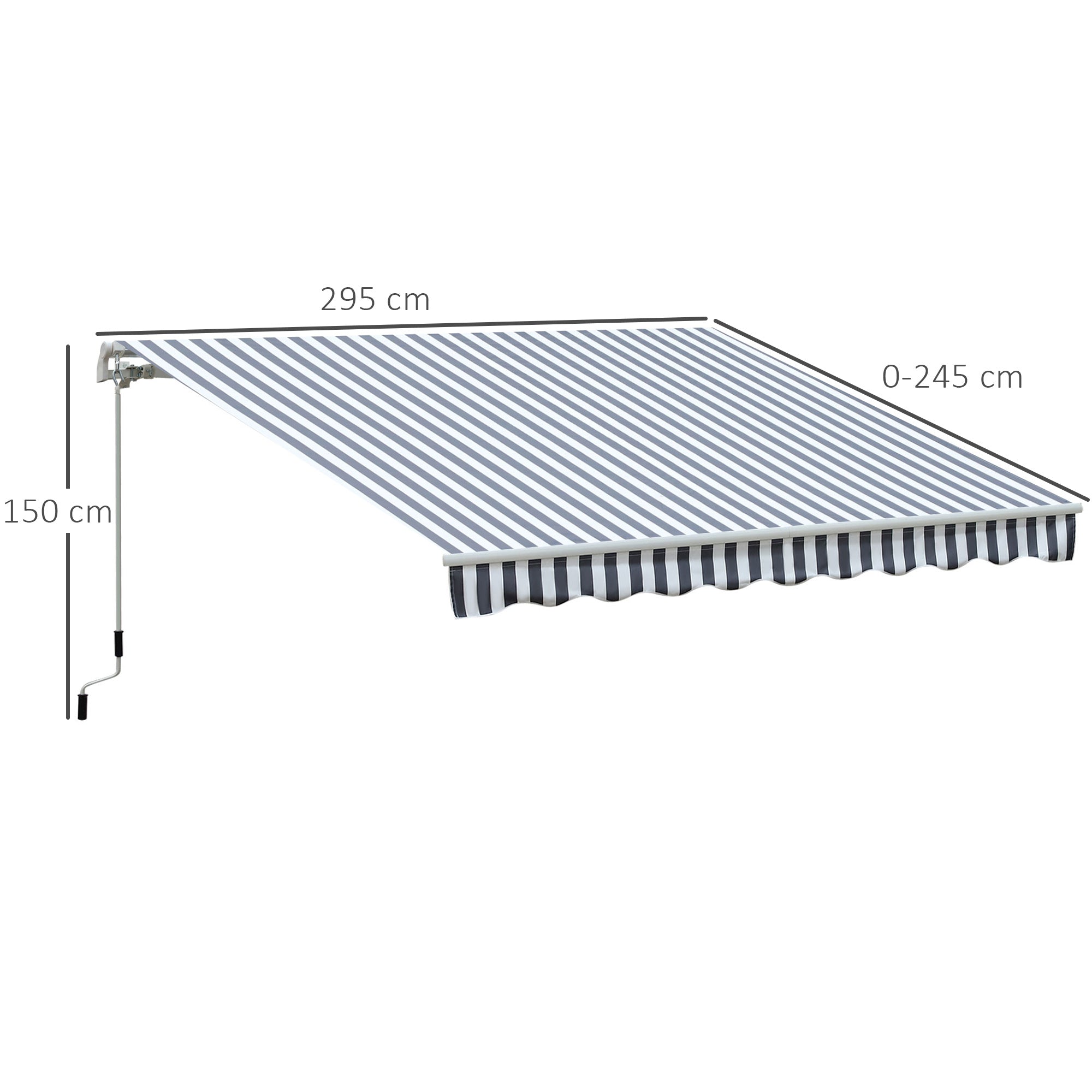 Awning Retractable Sunshade Hand Crank Balcony Aluminum Grey White 2.95 x 2.45 m
