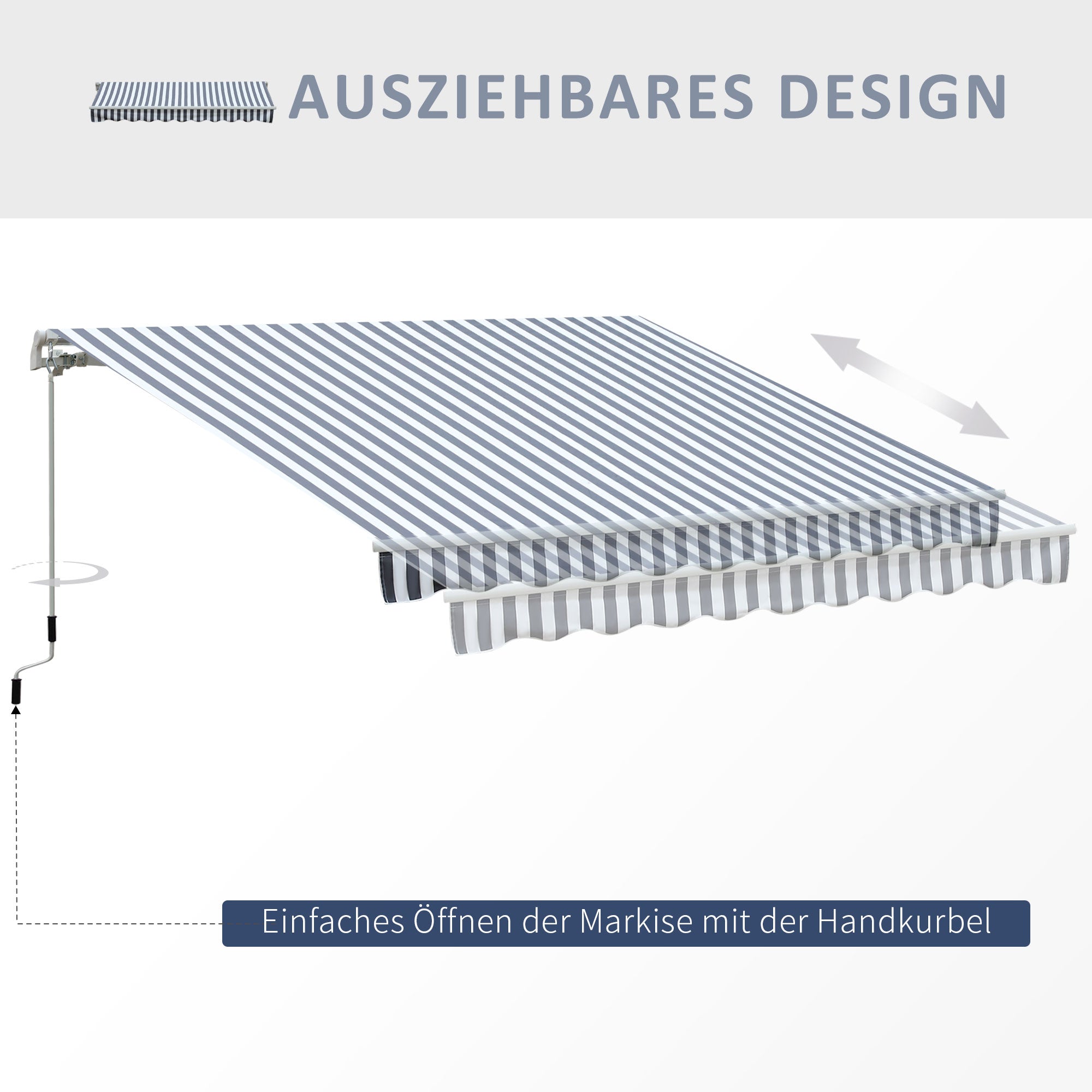 Awning Retractable Sunshade Hand Crank Balcony Aluminum Grey White 2.95 x 2.45 m